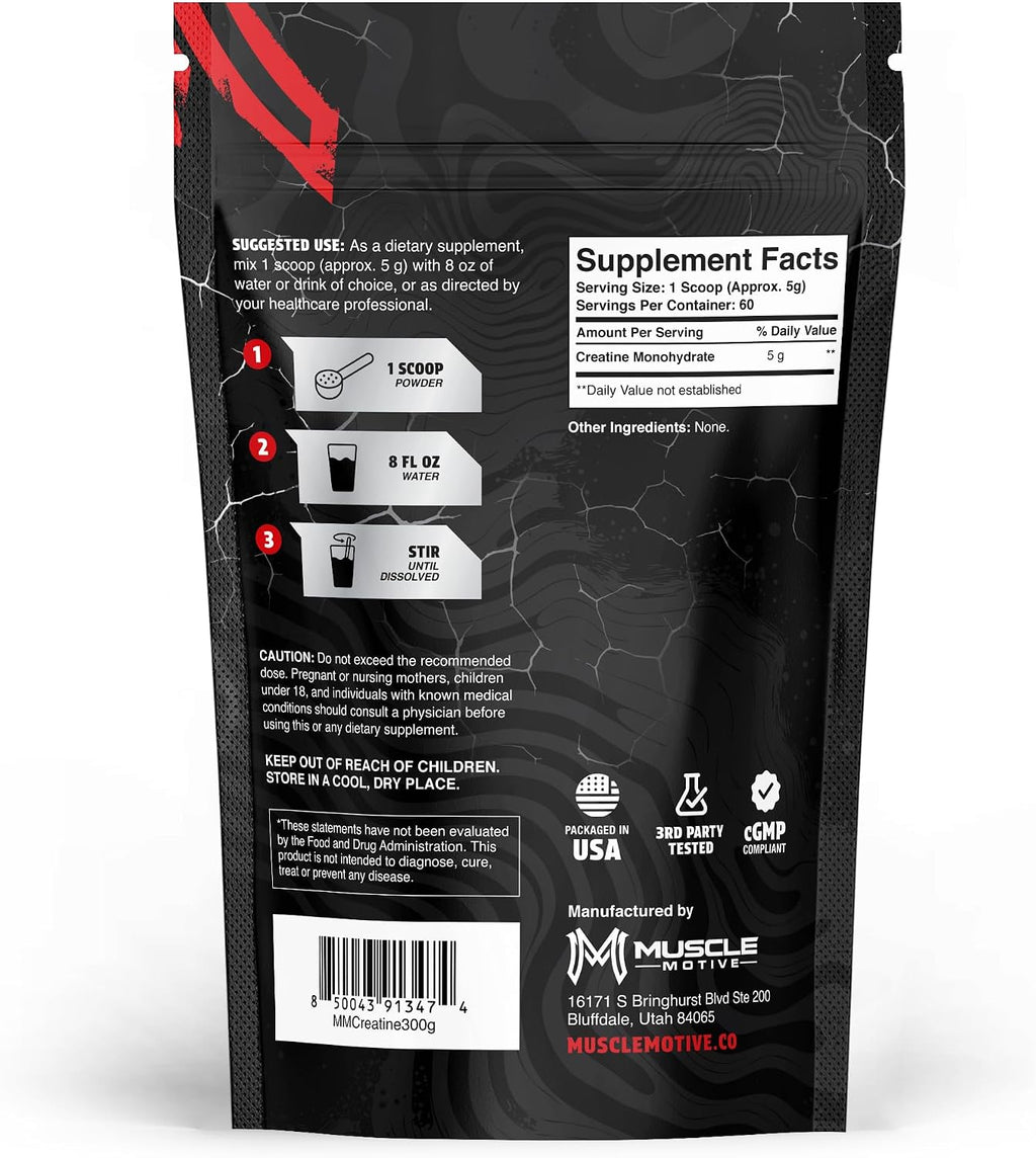Creatine Monohydrate Powder, Unflavored, 300G | Micronized, 5G per Serving, 60 Servings, for Men