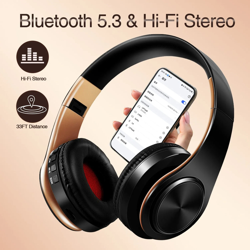 Audífonos Inalámbricos Bluetooth Dorados con Micrófono