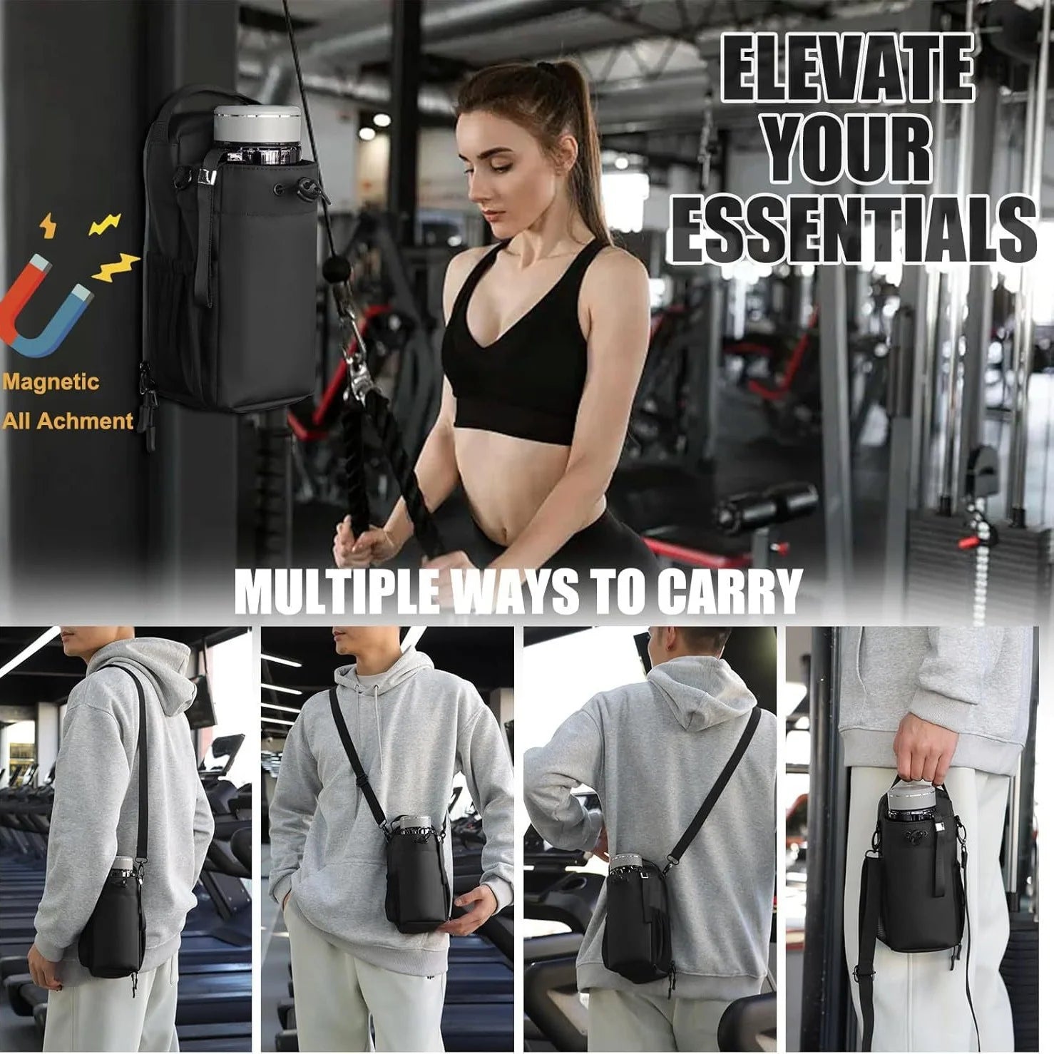 VYROX FITNESS TM Bolso Magnetico Premium para gimnasio - Porta Botella y Celular