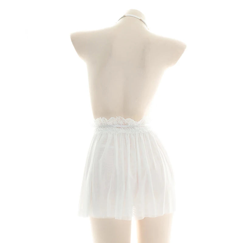 Vestido Lencería de Chifón con Cuello Halter y Escote V