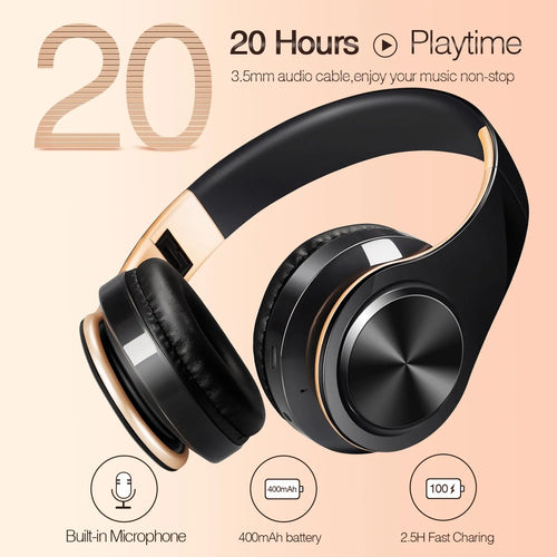 Audífonos Inalámbricos Bluetooth Dorados con Micrófono