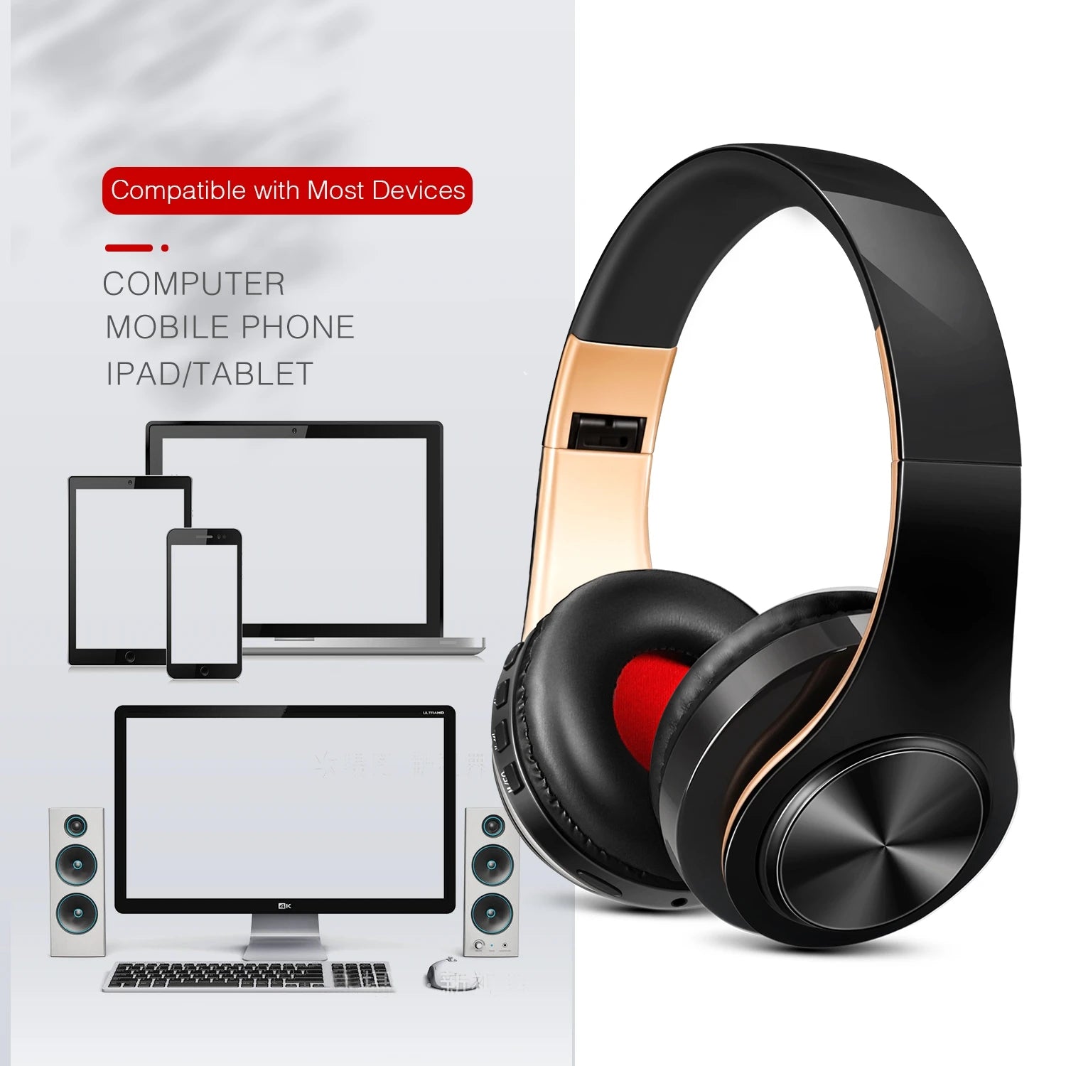 Audífonos Inalámbricos Bluetooth Dorados con Micrófono