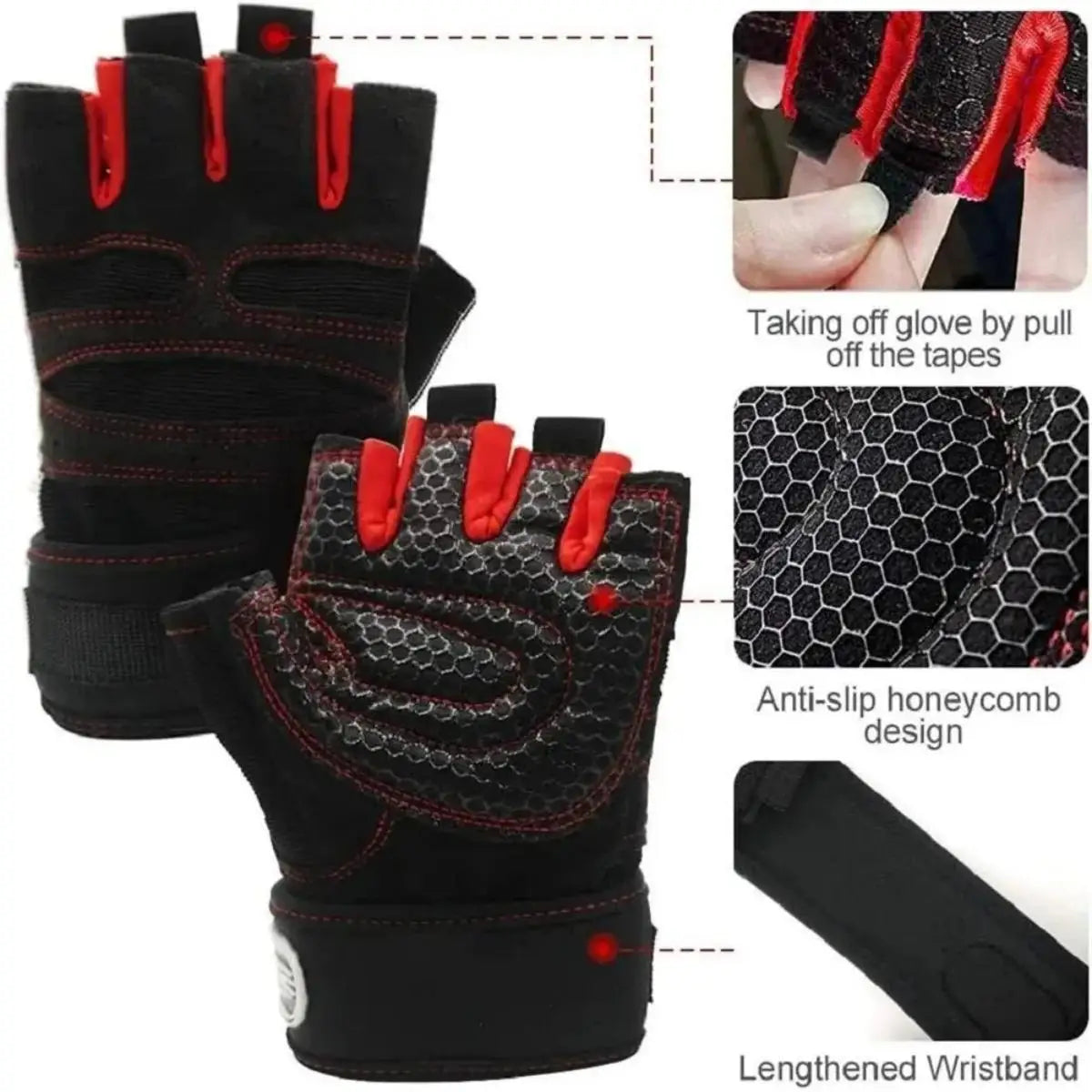 Guantes Fitness con Soporte de Muñeca – Antideslizantes y Acolchados