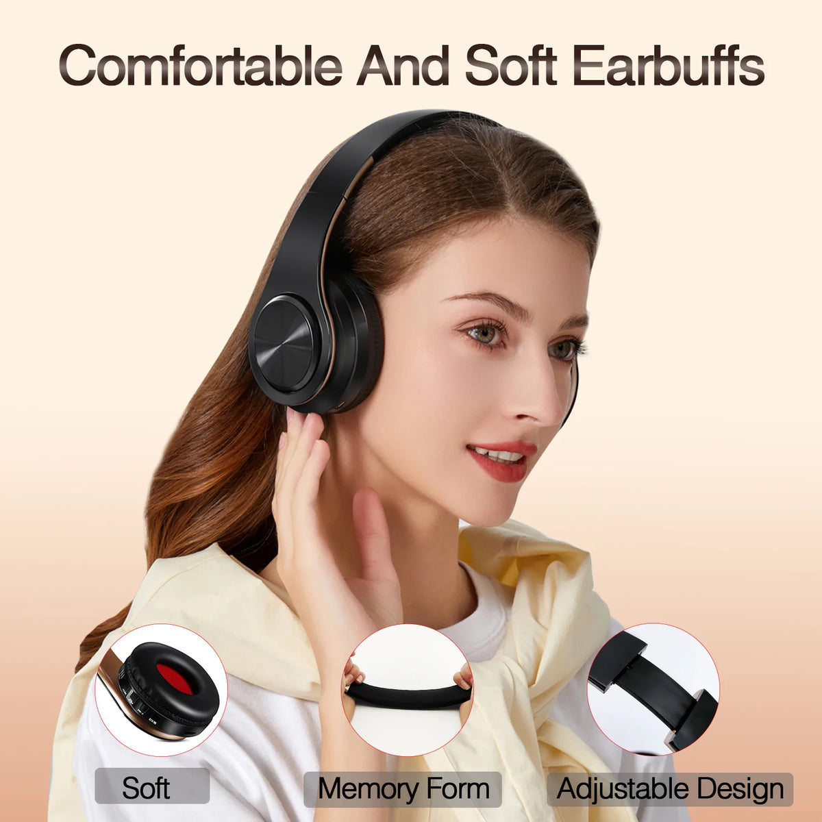 Audífonos Inalámbricos Bluetooth Dorados con Micrófono