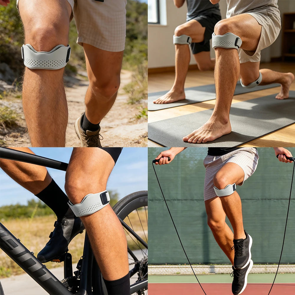 Banda de Soporte para Rodilla – Ajustable con Almohadilla de Silicona