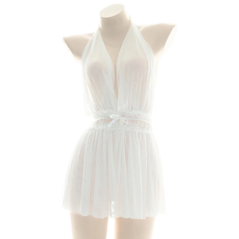 Vestido Lencería de Chifón con Cuello Halter y Escote V