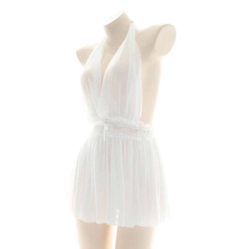 Vestido Lencería de Chifón con Cuello Halter y Escote V