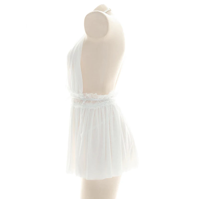 Vestido Lencería de Chifón con Cuello Halter y Escote V