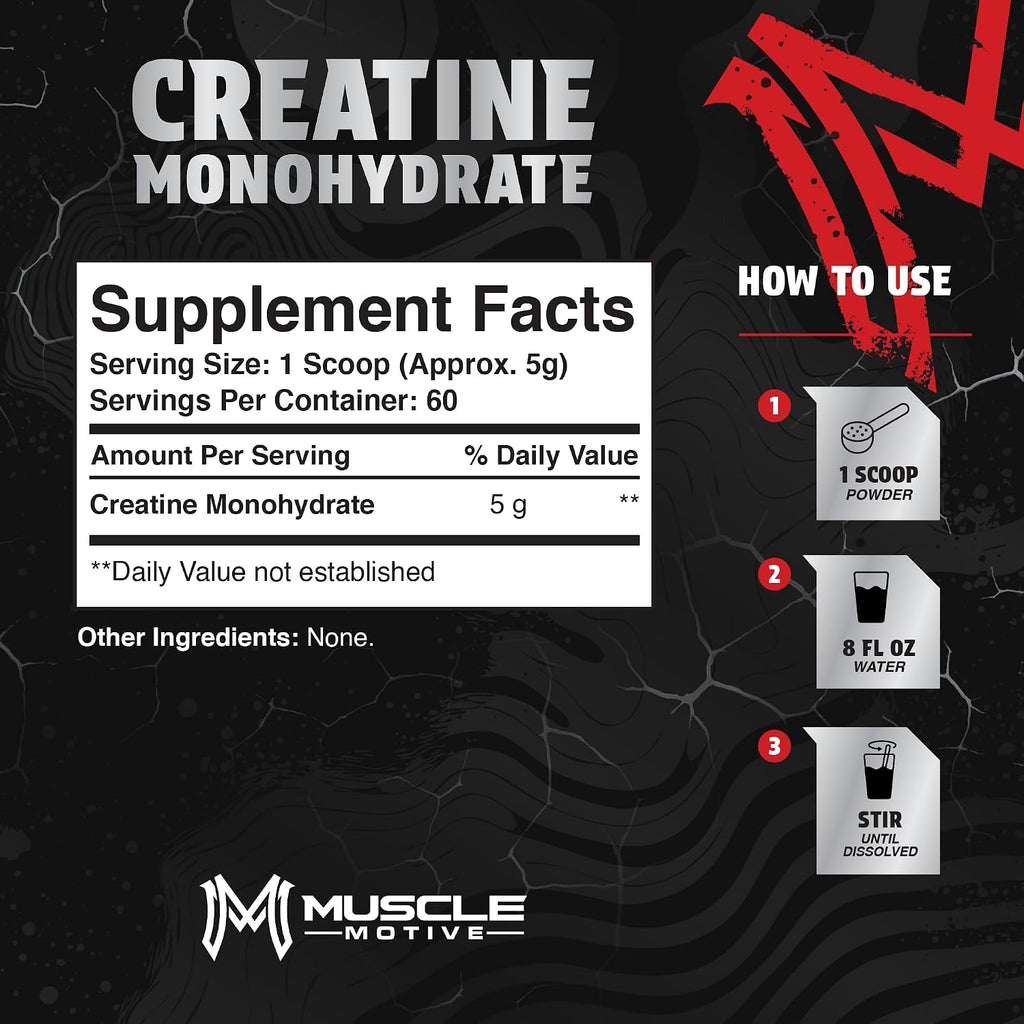 Creatine Monohydrate Powder, Unflavored, 300G | Micronized, 5G per Serving, 60 Servings, for Men